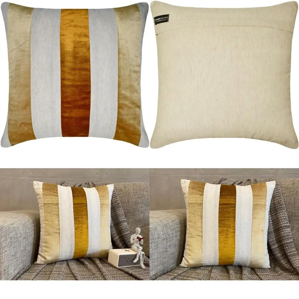 

Gold Velvet & Linen Patchwork Pillow Covers, Set of 2, 14x14 inches for Sofa Decorative Throw Pillows