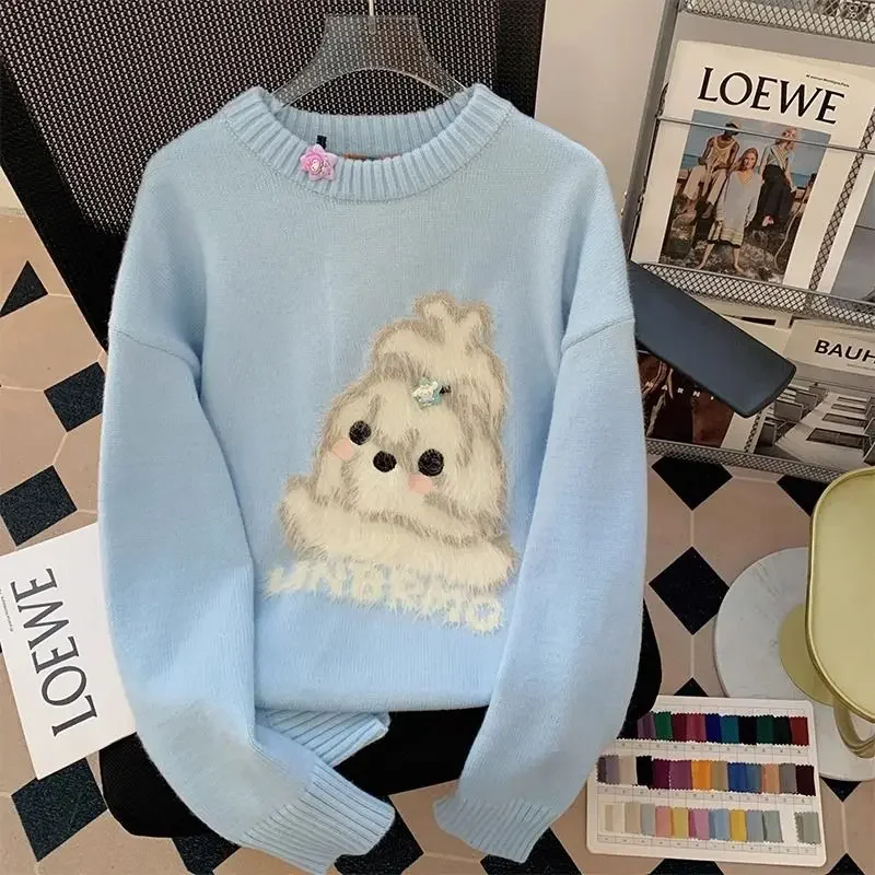 Gagarich Soft Sweet Cartoon Plush Thick Sweater Women Autumn Winter Lazy Style Loose Versatile Warm Knitted Pullover Top