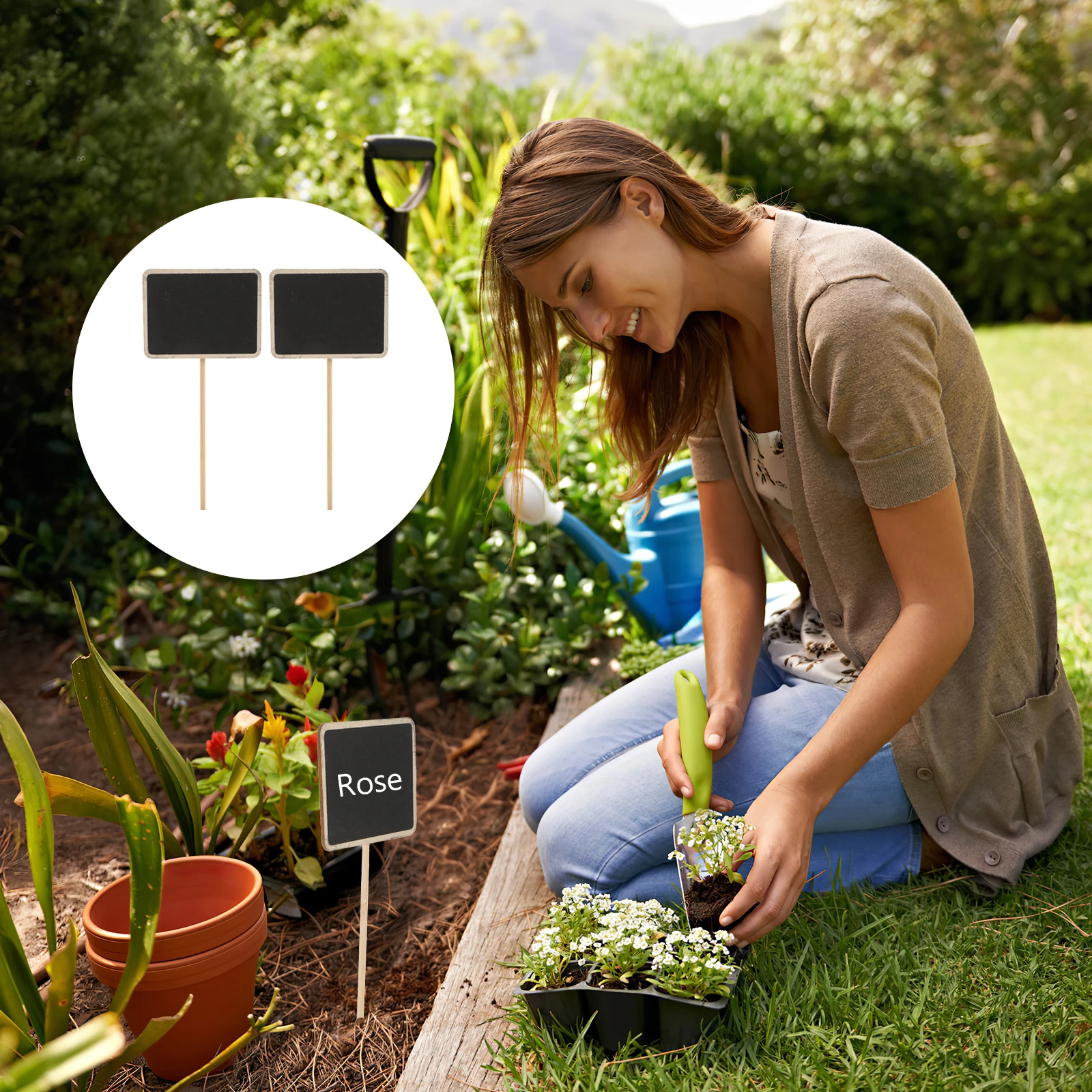 

10pcs Wooden Plant Labels Durable Garden Tags for Plants Markers Herb Signs Black Reusable Name Stakes Flower