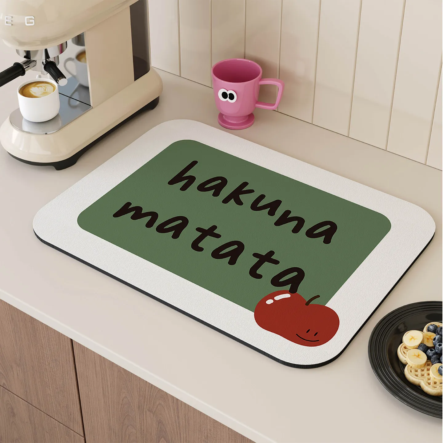 VIKAMA sleeping panda hugging apple kitchen decor mat green plaid vintage cute stove top countertop absorbent non slip pad Rug