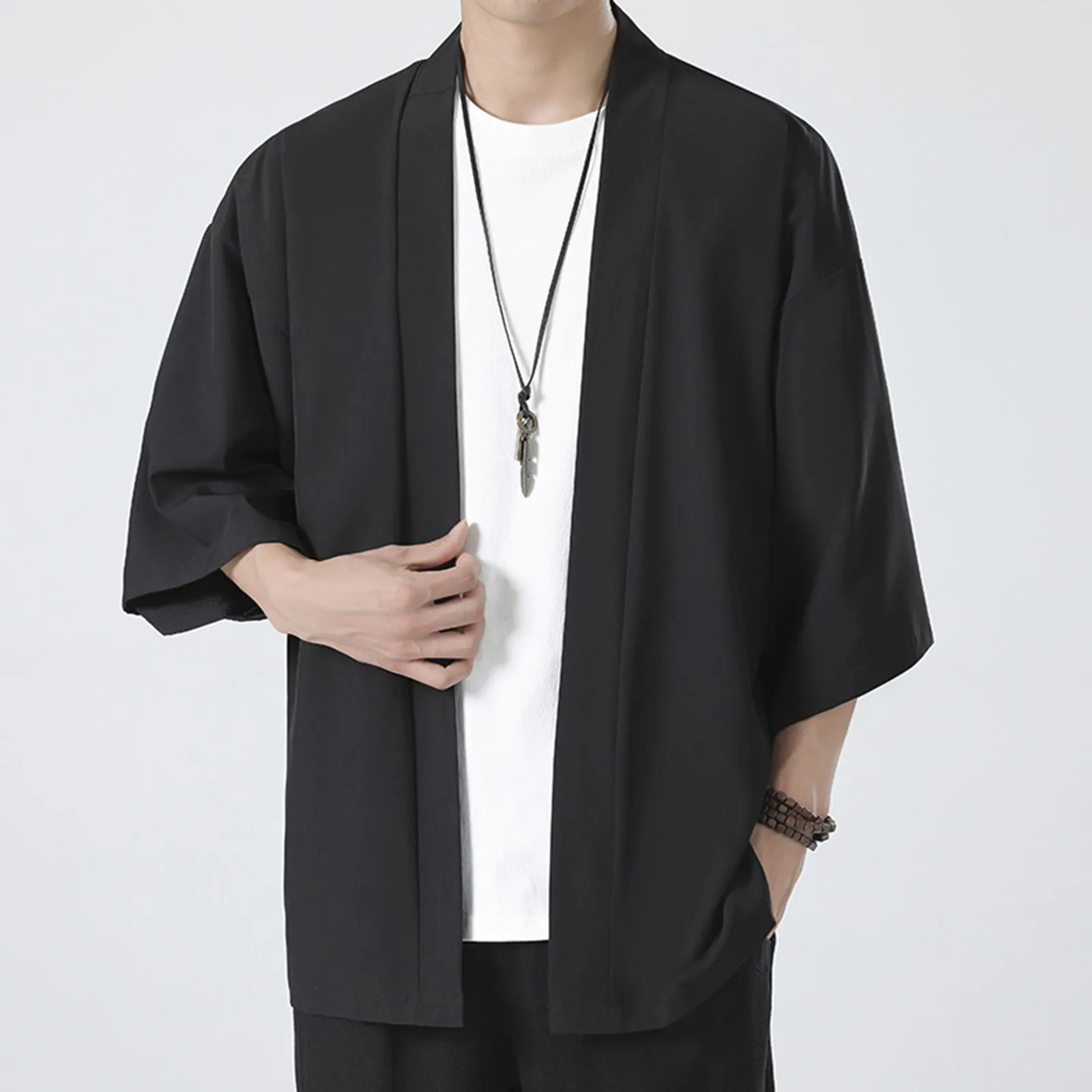 

Male Summer Shirt Solid Kimono Half Sleeve Elegant Top Off Shoulder Loose Soft Male Clothes Shirts & Blusas Mens Clothing