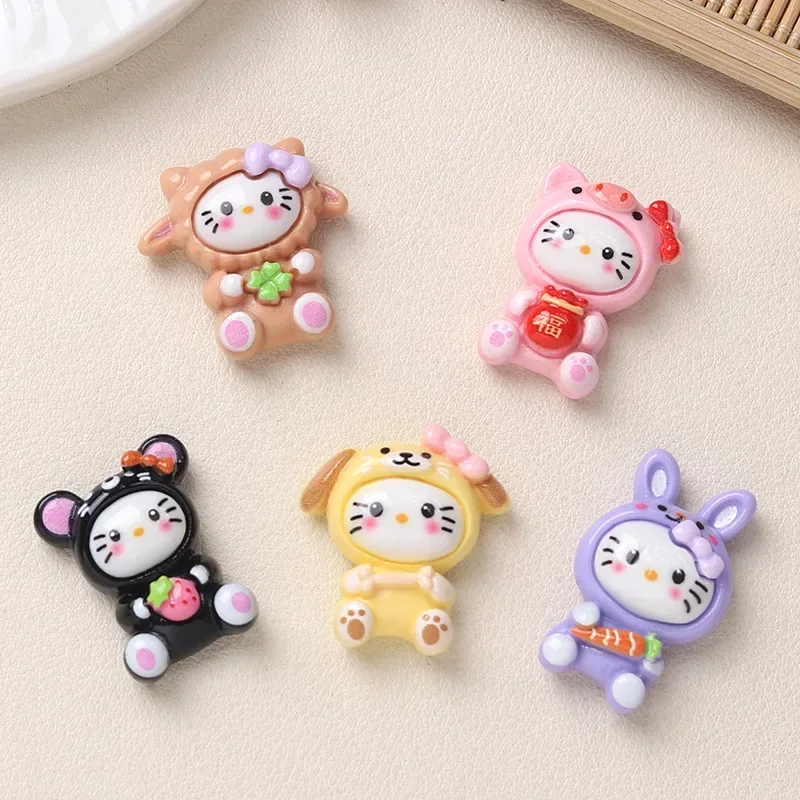 5pcs 만화 DIY 수지 액세서리 쥬얼리 조디악 새끼 고양이 수지 플랫 백 수제 머리핀 휴대 전화 케이스 신발 버클 매력