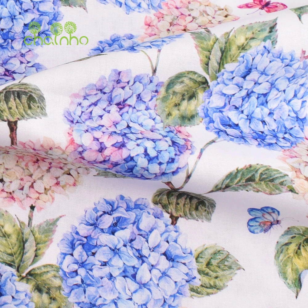 Chainho,Hydrangea Printed Plain-Weave Cotton Fabric,Patchwork Clothes For Handmade DIY Quilting Sewing Crafts,Bags,Toys Material