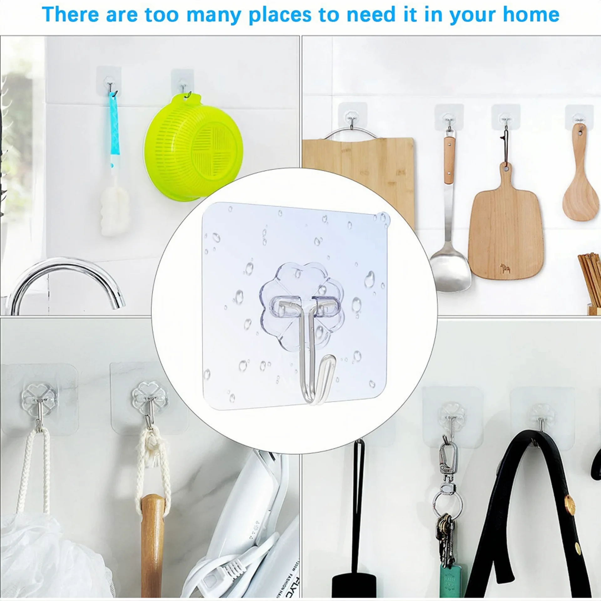 Strong Self Adhesive Wall Hooks Hangers Key Holder Towel Holder Bathroom Organizer Rack Kitchen Transparent Adhesive Wall Hooks