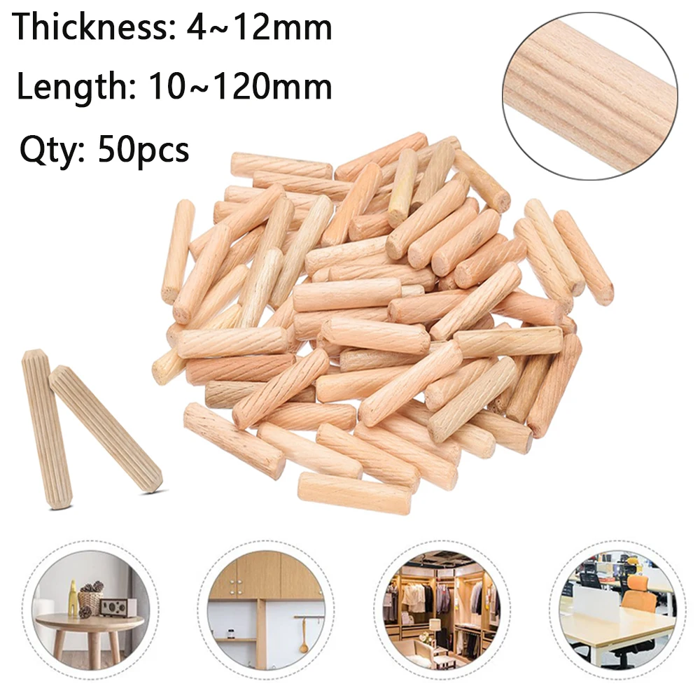 Diameter 4-12mm 50Pc Wood Dowel Pins Fluted Pins with Beveled Ends Made Tapered Pins Easy to Insert for Woodworking DIY Projects