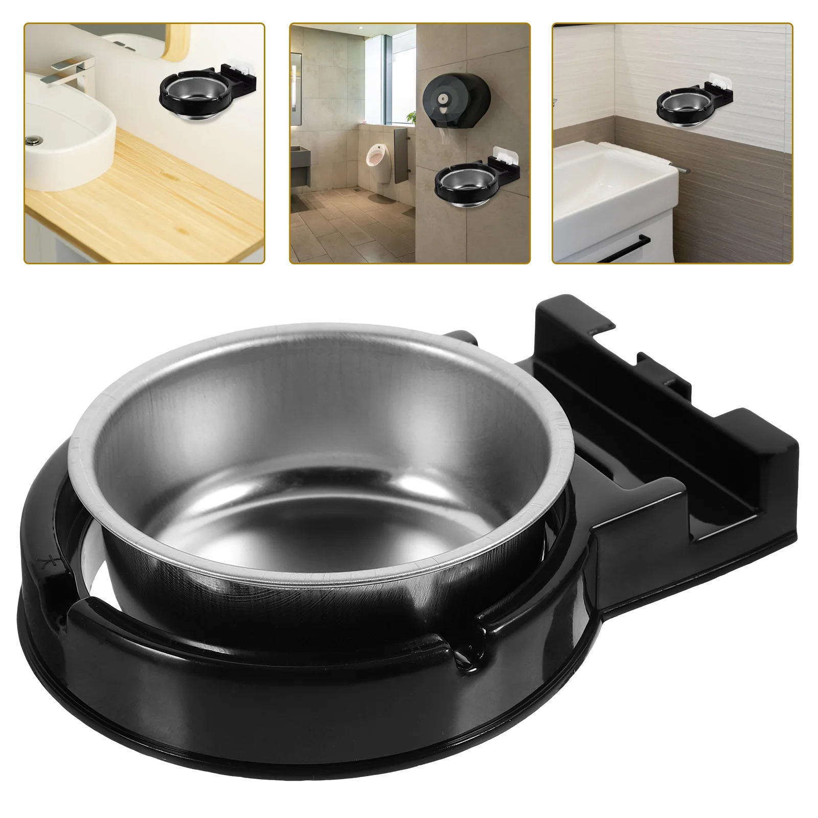 

Wall Mounted Ashtray Stainless Steel Black Commercial Smoking Receptacle Decorative Storage Container Bathroom Outdoor