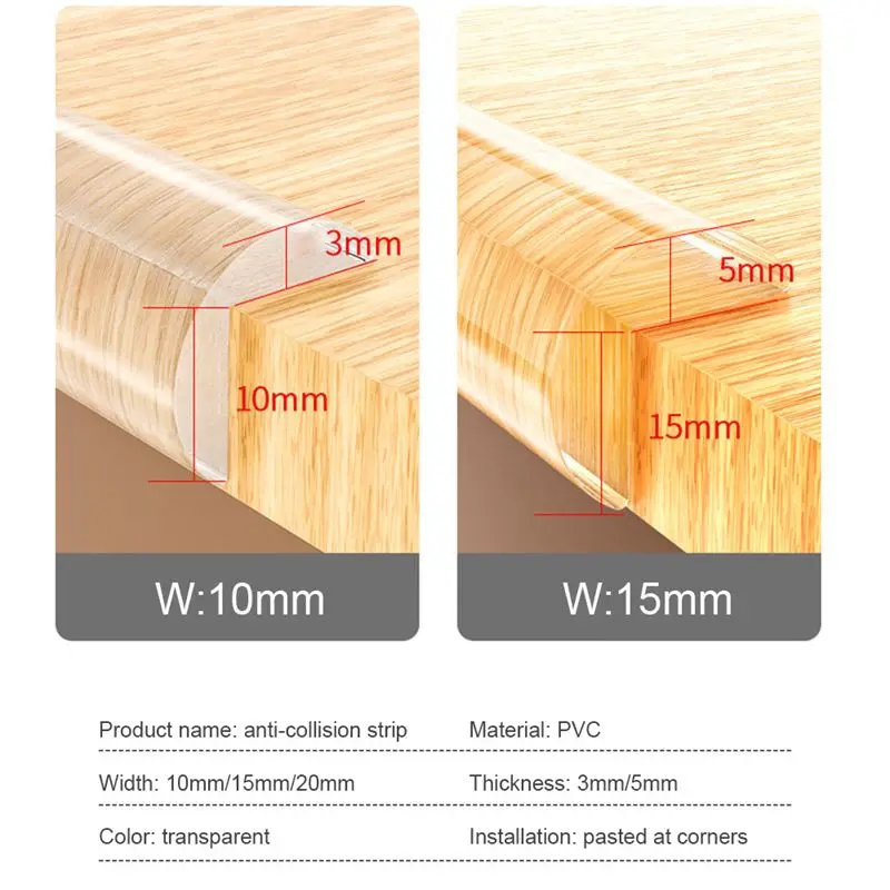 Baby Security Protection Strip Self Adhesive Transparent PVC Double-Sided Tape Kid Table Furniture Corner Guards Protector Strip