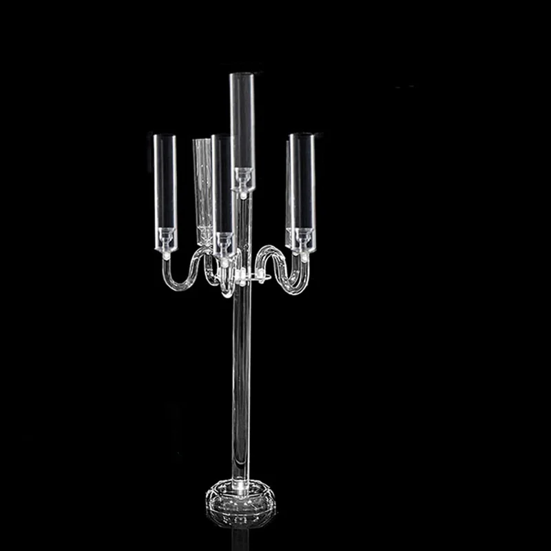 New Clear Candlestick Acrylic Wedding Table Center Flower Stand Candle Holder Party Metal Road Lead