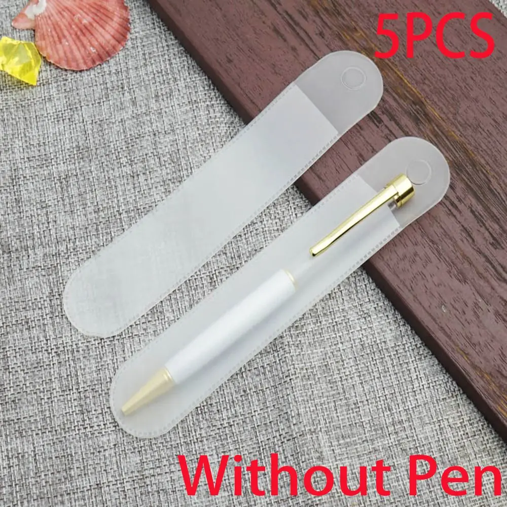 5PCS Business Affairs Round Solid Color Plastic Translucent Pen Pouch Pencil Bag