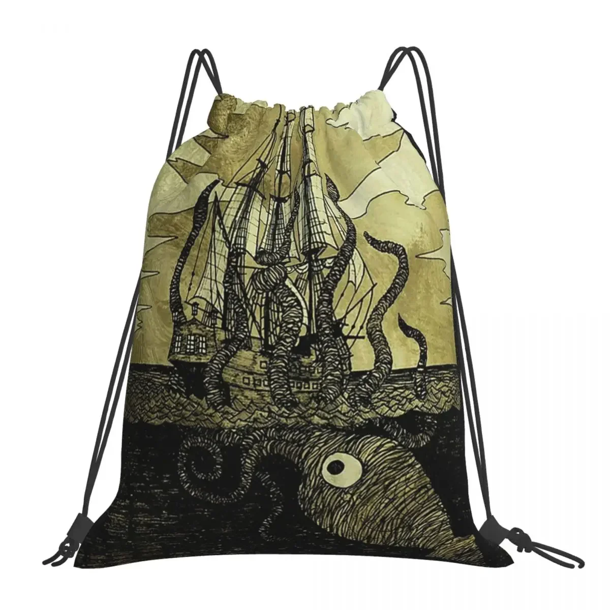 Kraken Hug Backpacks Fashion Portable Drawstring Bags Drawstring Bundle Pocket Sports Bag BookBag For Travel School