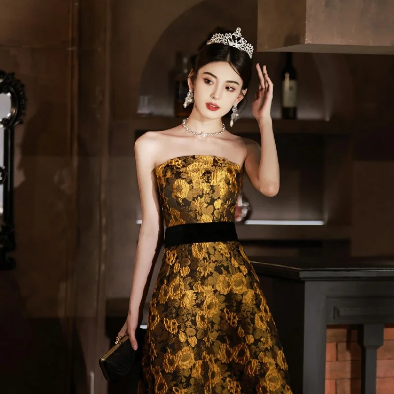 

Evening Gown for Women2025New Luxury Niche Evening Party French Court Style Strapless High-end Host Dress