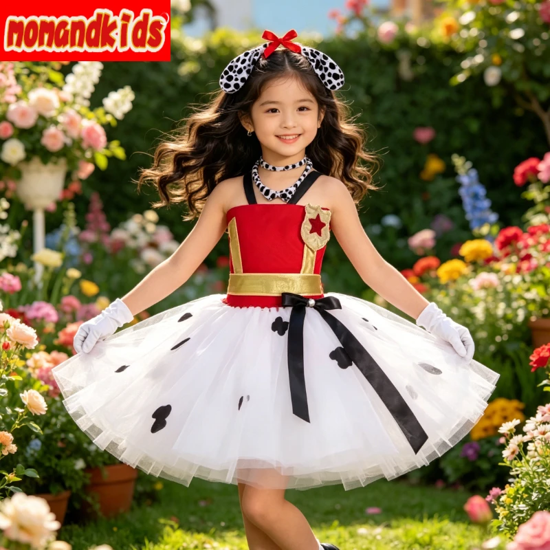 Cartoon Firefighter Spot Dog Voluminous Tulle Tutu Dress Cute Girls Cosplay Attire School Performance Themed Birthday Fanc Dress