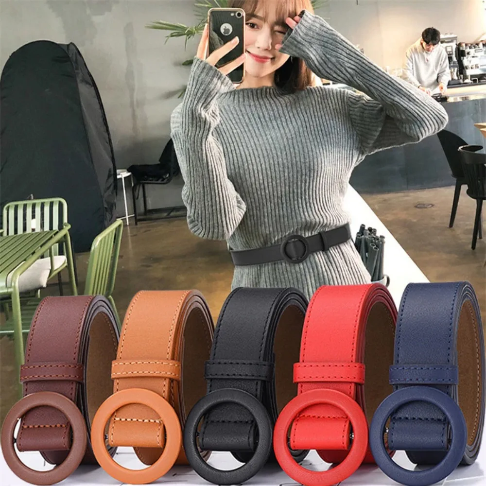 Women's Belt Round Buckle PU Leather Fashion Accessories Waistband Brown Blue Red Khaki Waist Belts ремень Cinto Feminino