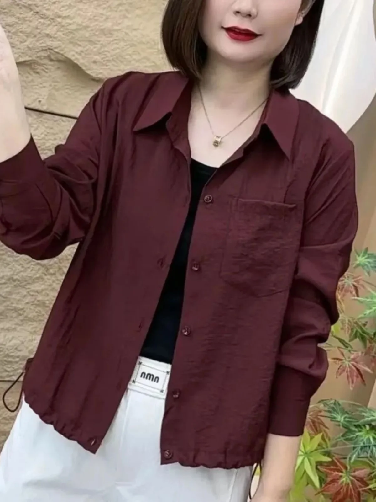 

Early Autumn Faionable Long Sve Loose Slimming Color Casual Jaet Top Comfortable ort Sle Women's irt