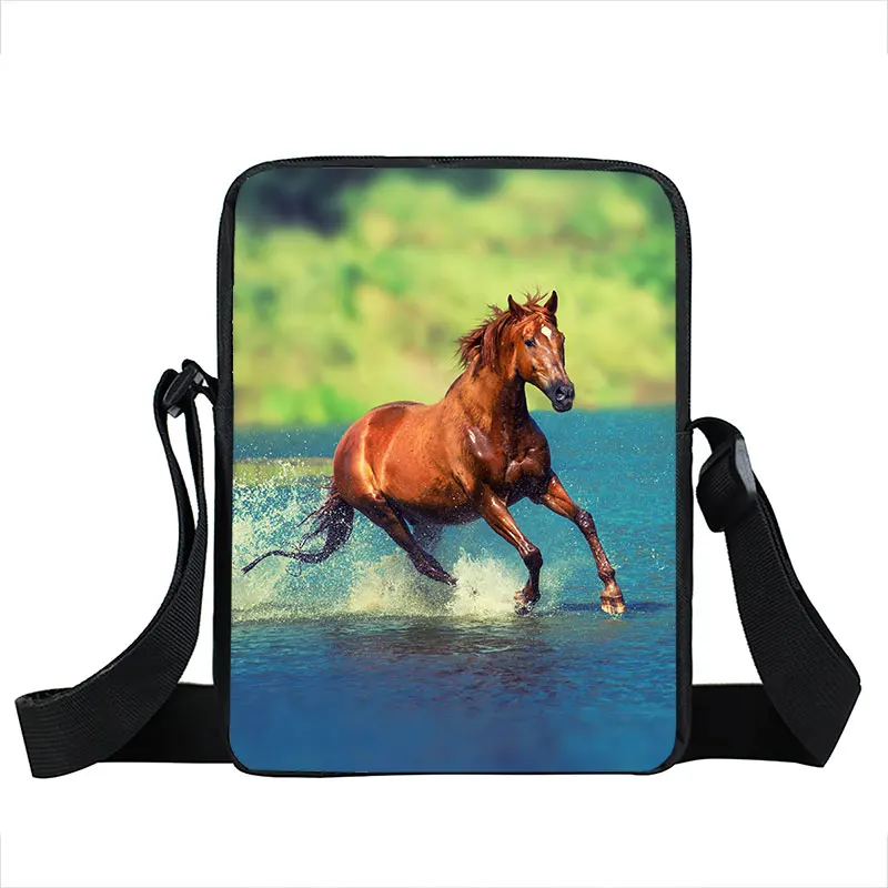 Elegent Animal Horse Print Messenger Bag Teenager Boys Cute Pony Crossbody Bags Travel Canvas Handbag Leisure Shoulder Bags Gift