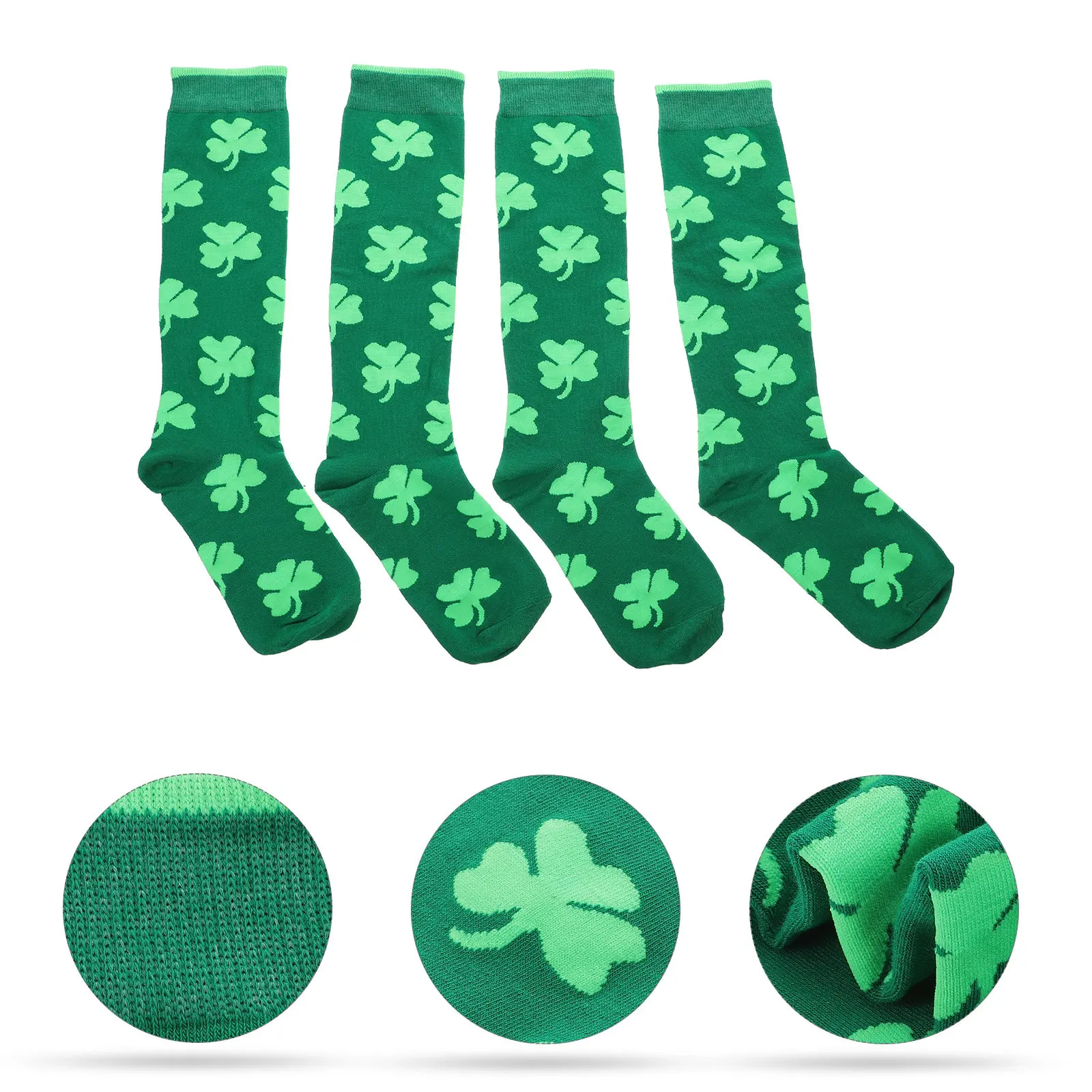

2Pairs Adult Sports Socks Middle Tube Cotton Breathable Comfortable Clover Pattern Stretchy Socks Suitable St Patricks Day