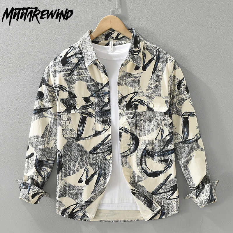 

Мужские рубашки с принтом High Street, новые весенние рубашки с длинными рукавами, мужская одежда из чистого хлопка, молодежные модные топы с двойными карманами