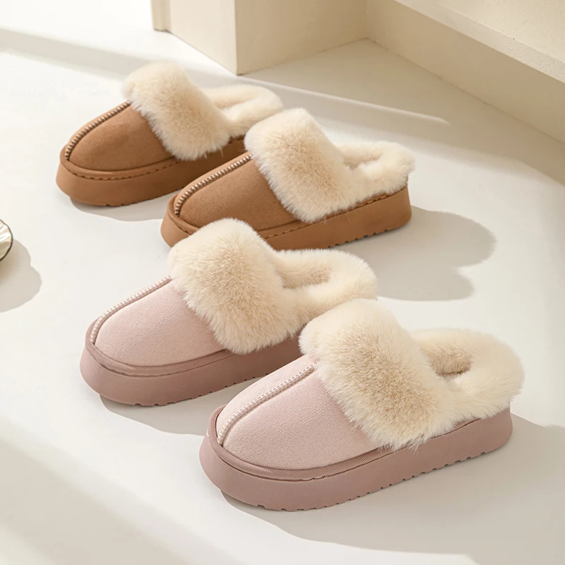 Fluffy Slippers Women House Fashion Winter Luxury Designer Shoes Ladies Flats Home Casual Plush Warm Elegant Platform Footwear