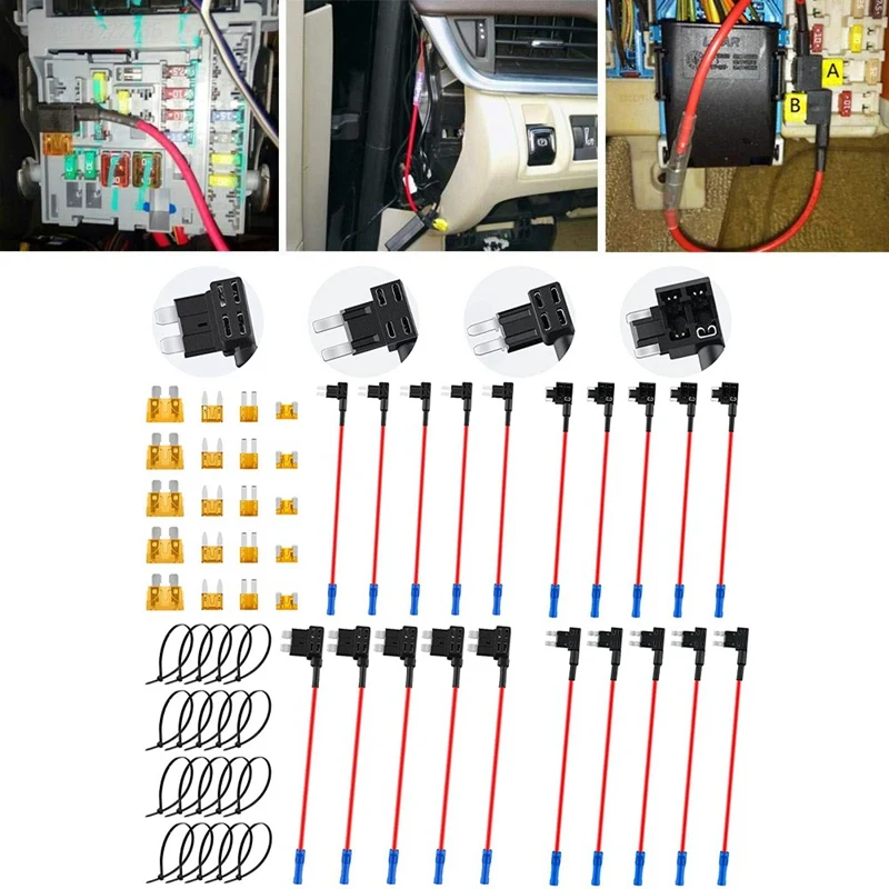 20Piece Car Add-A-Circuit Fuse Tap Adapter Kits ATO/ATC Mini Low Dual-Slot Blade Fuse Holders ABS 12V