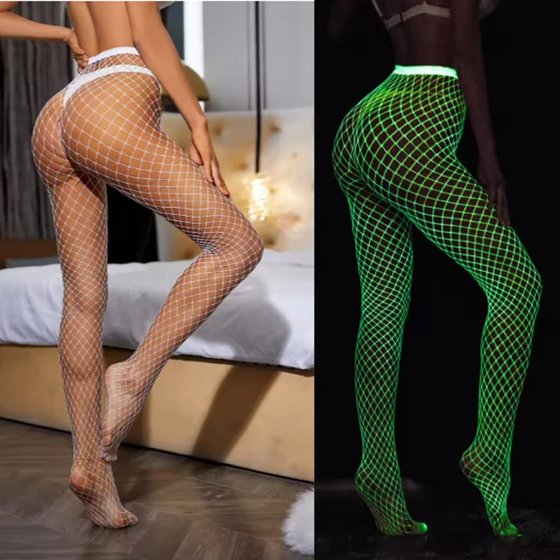 

Сексуальные флуоресцентные светящиеся в темноте ажурные чулки женские светящиеся сетчатые колготки леггинсы колготки вечерние одежда для ночного клуба