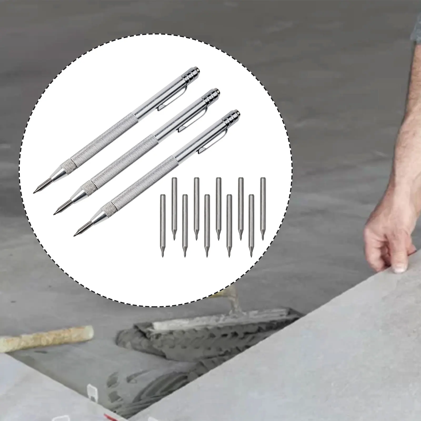13PCS Scriber Engraving Pen Replacement Carbide Tip Kit 14cm Length Marking Tip For Glass Ceramic Handy Pen-style Handle Tool