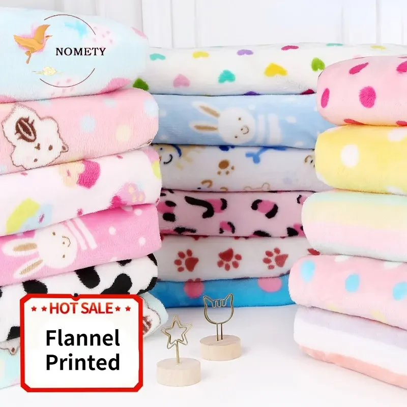 1.6*0.5m Double Sided Flannel Printed Fabric Coral Velvet Pajama Blanket Cushion Dolls Handmade Plush Cloth For Autumn Winter