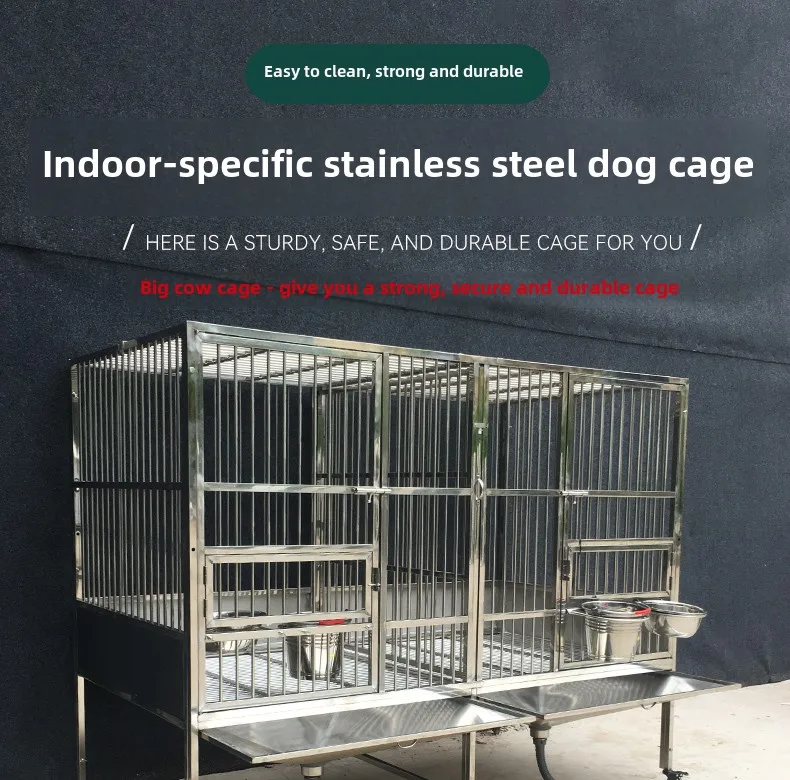 Indoor stainless steel dog cage for large dogs with toilet funnel flushing 304 children and mothers Medium dog cage