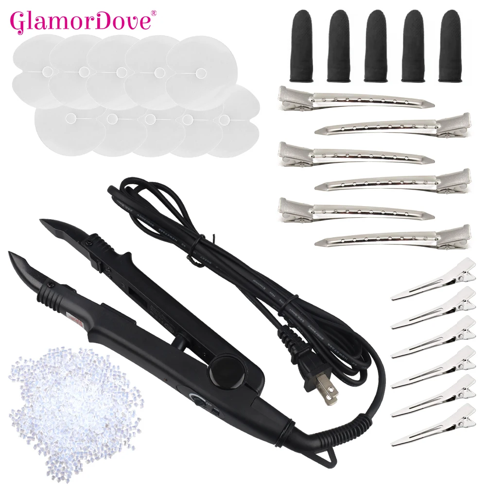 

Keratin Tool Kit Hair Connector Iron Metal Clips Shield Guards 100 Gram Keratin Glue Beads Tweezers Finger Protectors