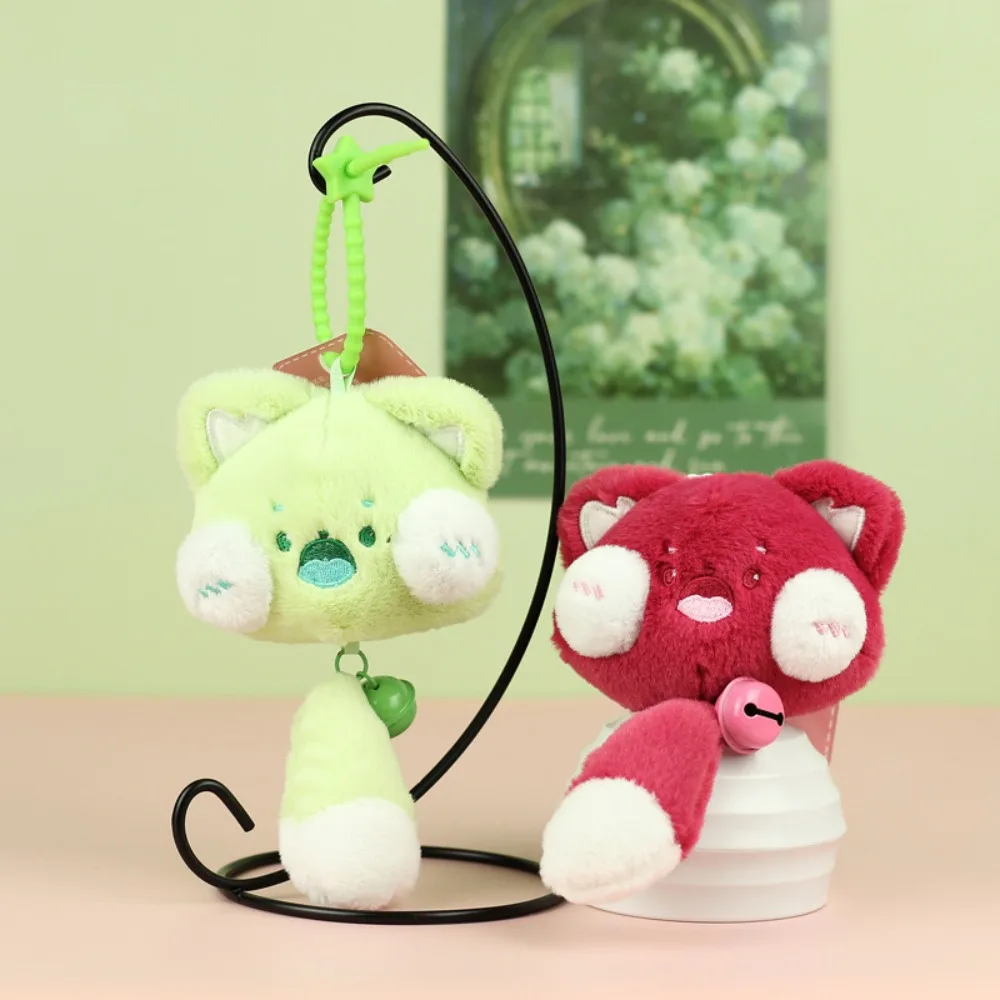 Delicate Long Tail Plush Cat Keychain with Bell Cartoon Cat Plush Keyring Lovely PP Cotton Plush Cat Doll Pendant Couple Gift