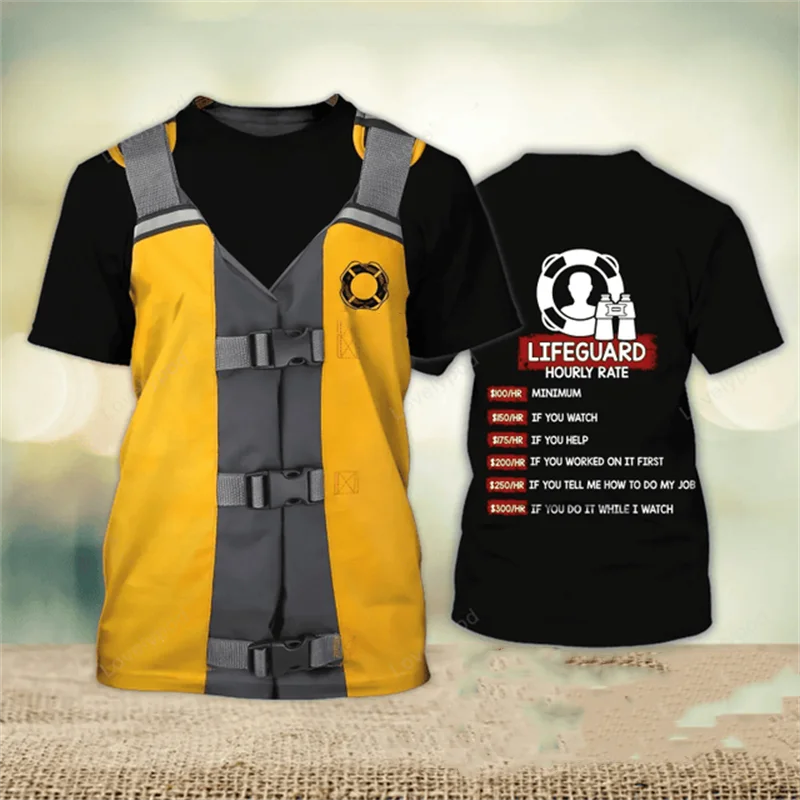 

3D Lifeguard Print T Shirt For Men Boutique Cosplay Graphic T-Shirts Summer Trend Harajuku Oversized Short Sleeve O-neck Tops