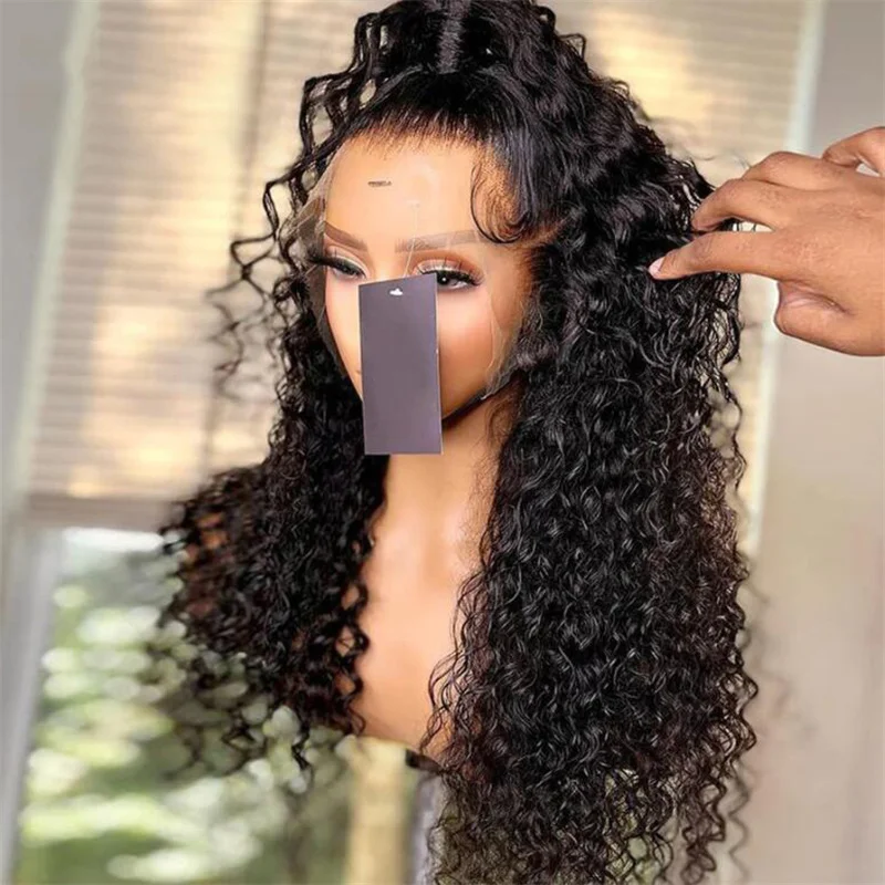 

180%Density Preplucked 26Inch Long Natural Black Kinky Curly Lace Front Wig For Women Baby Hair Heat Resistant Glueless Daily