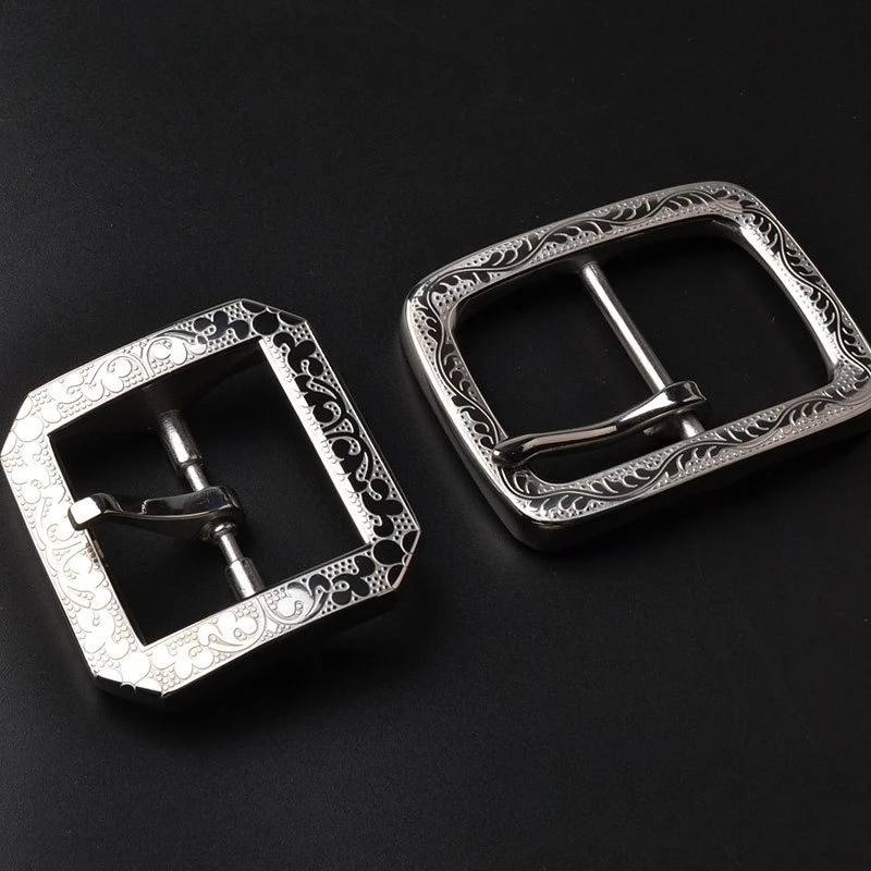 Engraved Stainless Steel Belt Buckle Rust‑proof Wear‑resistant Removable Replacement for Leather Belt