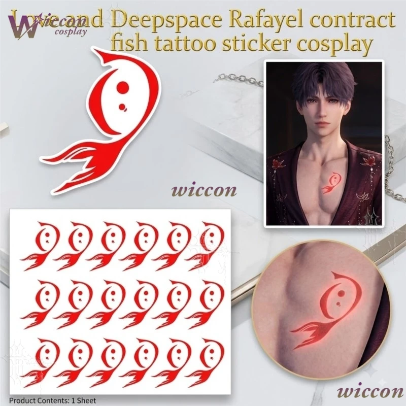 YesOk Game Love and Deepspace Character Rafayel Oath Fish Cos Mark Temporary Tattoo Sticker Set Waterproof Body Cos Party view 3