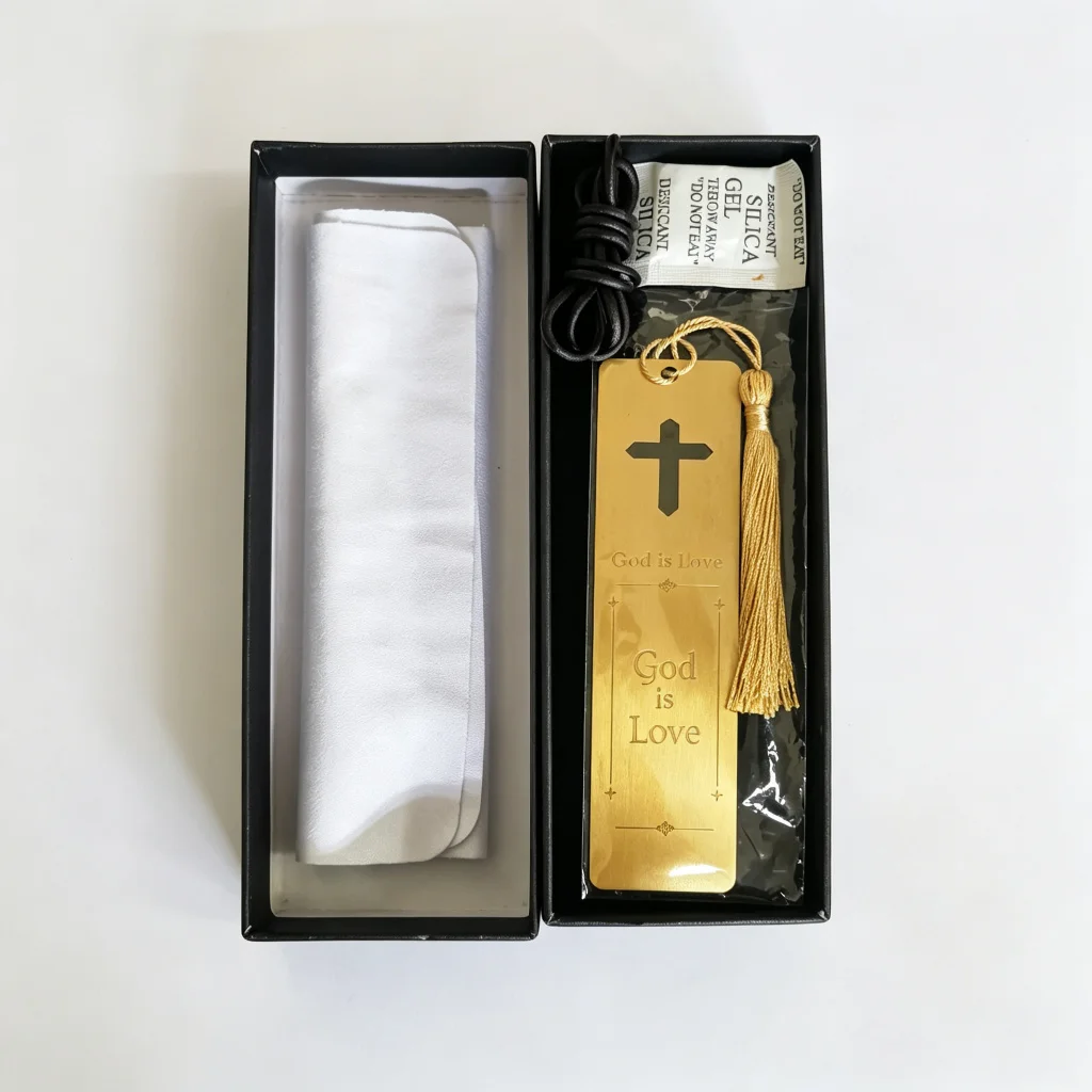 H62 Brass Cross Metal Bookmark, Engraved God is Love Faith Inspirational Text, DualPurpose Christian Hanging DecorReading