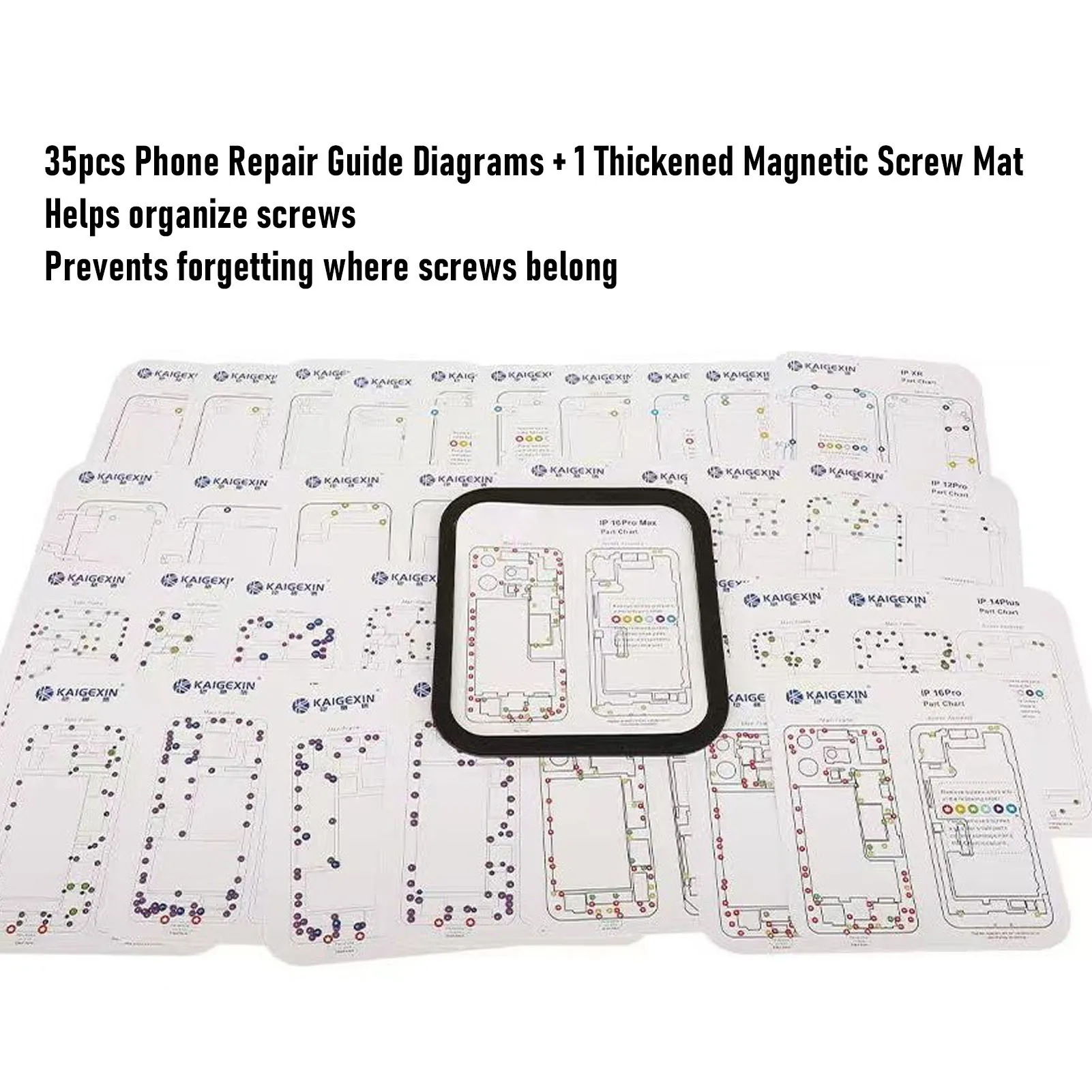 

35 in 1 Magnetic Screw Position Memory Pad Set Rubber Magnetic Screw Mat Organizer w/ Phone Repair Guide Assembly Assistant Tool