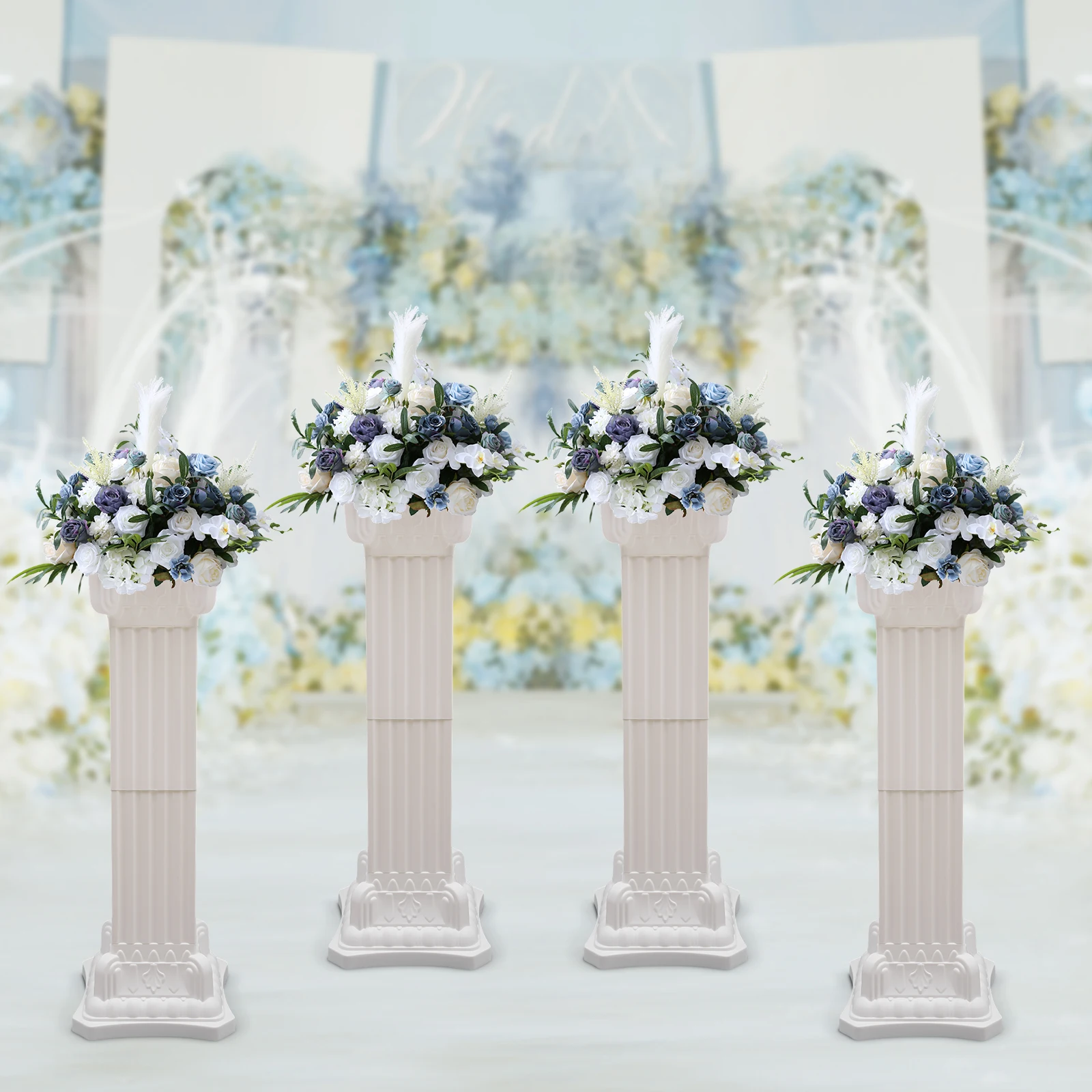 4 Pcs Wedding Roman Pillar Party Flower Stand Column  Wedding Decoration Plastic Background Decor