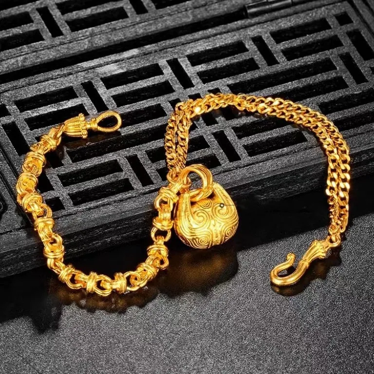 

Женский браслет из золота 24 карата AU999 «Mythical Beast & Bell» — маска зверя с колокольчиком, золото высокой чистоты, смелое и элегантное