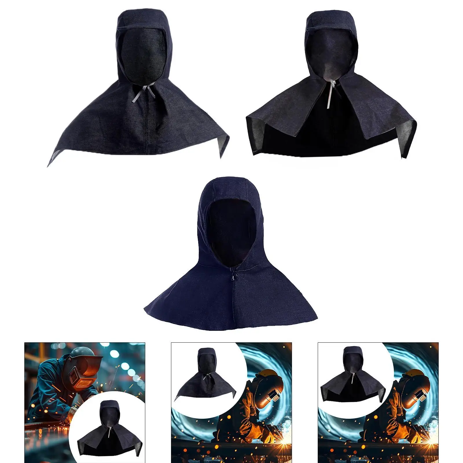 Denim Fabric Welding Hood Reusable Work Hat Headgear with Neck Shoulder Drap