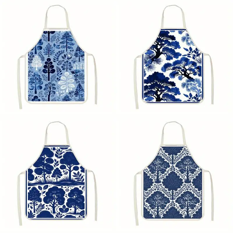 

Фартуки с синим рисунком деревьев, льняные фартуки, подходящие для приготовления пищи на кухне, общения родителей и детей, рисования и других мероприятий.