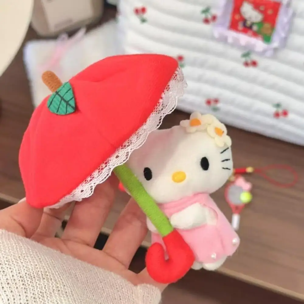 Uroczy Sanrio Parasol Hello Kitty Pluszowa Lalka Modny czerwony parasol pluszowy breloczek Zawieszka Zabawki dla chłopców i dziewcząt Kreskówkowy prezent urodzinowy