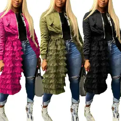 Elegant Lacework Mesh Midi Dress Coat Vintge Mesh Flower Edge Trench Coat Lace Skirt Mid Length Jacket Women Windbreaker