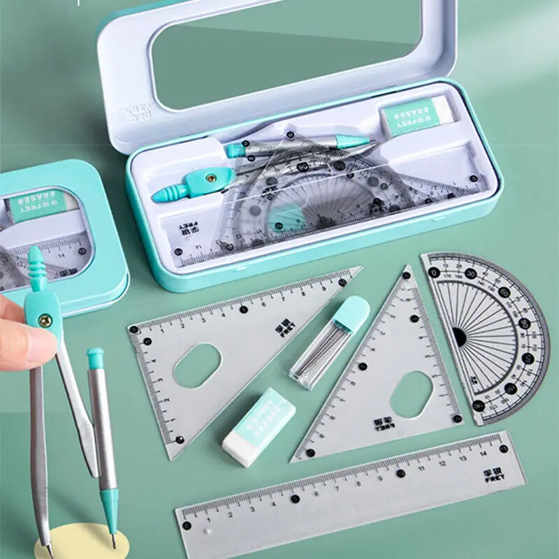 7Pcs Set Mathematical Rulers Set MultiFunction Professional Compass Ruler Geometric Drawing Protractor Ruler Measuring Tool