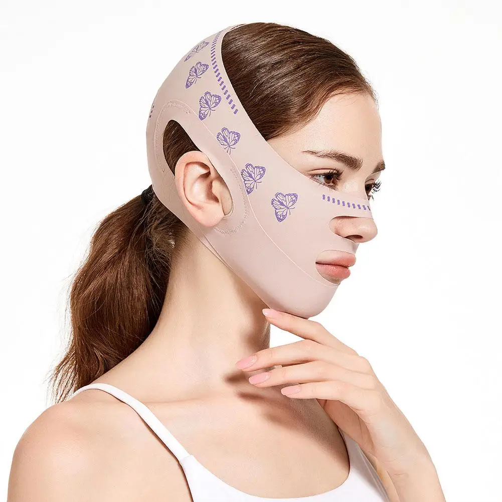 Bandage amincissant à double pont pour le visage, motif papillon, lifting, forme en V, joue, ruisseau, sangle, outil de beauté, ligne qualifiée ale, ceinture, Ban, U7K1