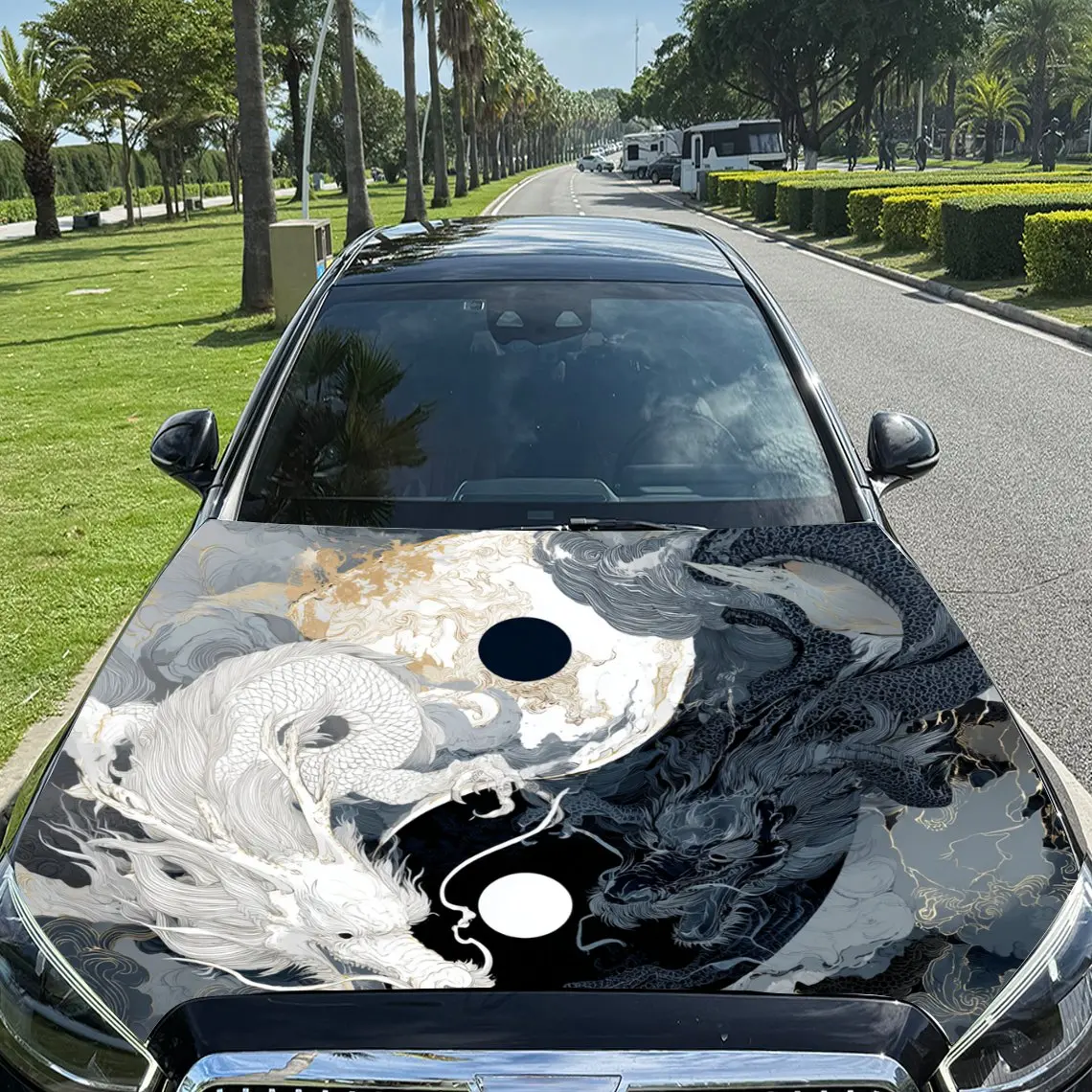 

Chinese Style Yin-Yang Double Dragons Print car hood stickers, waterproof self-adhesive, scratch resistant, easy to stick, durab