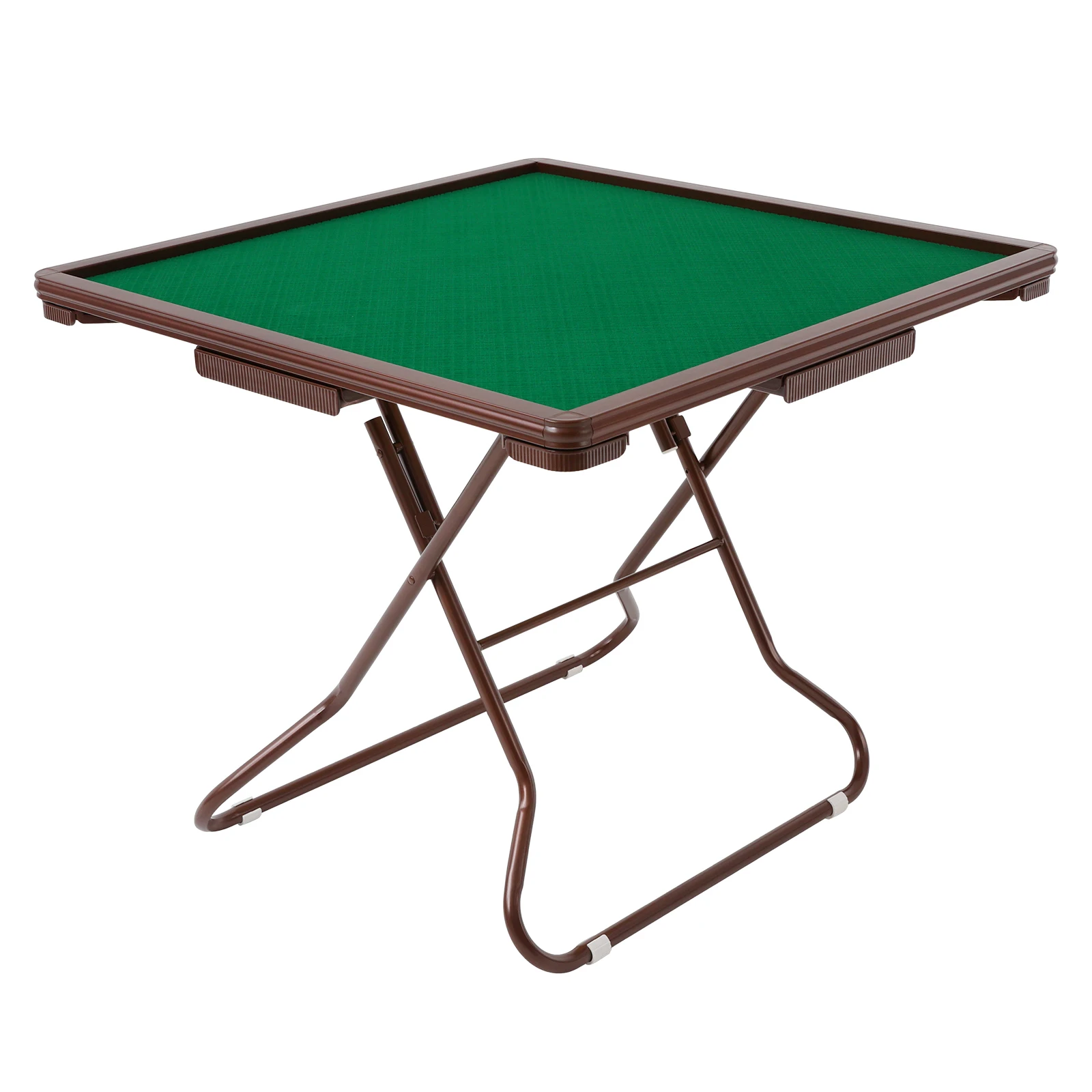 Foldable Square Mahjong Table Wood Board Velvet Desktop Q195 Plastic Steel Frame 150KG Load Noise Reduction Anti-slip Table Leg Rounded Safe Corners Built-in 4 Cup Holders & 4 Hidden Storage Drawers Raised Anti-slip Edge Portable for Family Party Indoor view 4