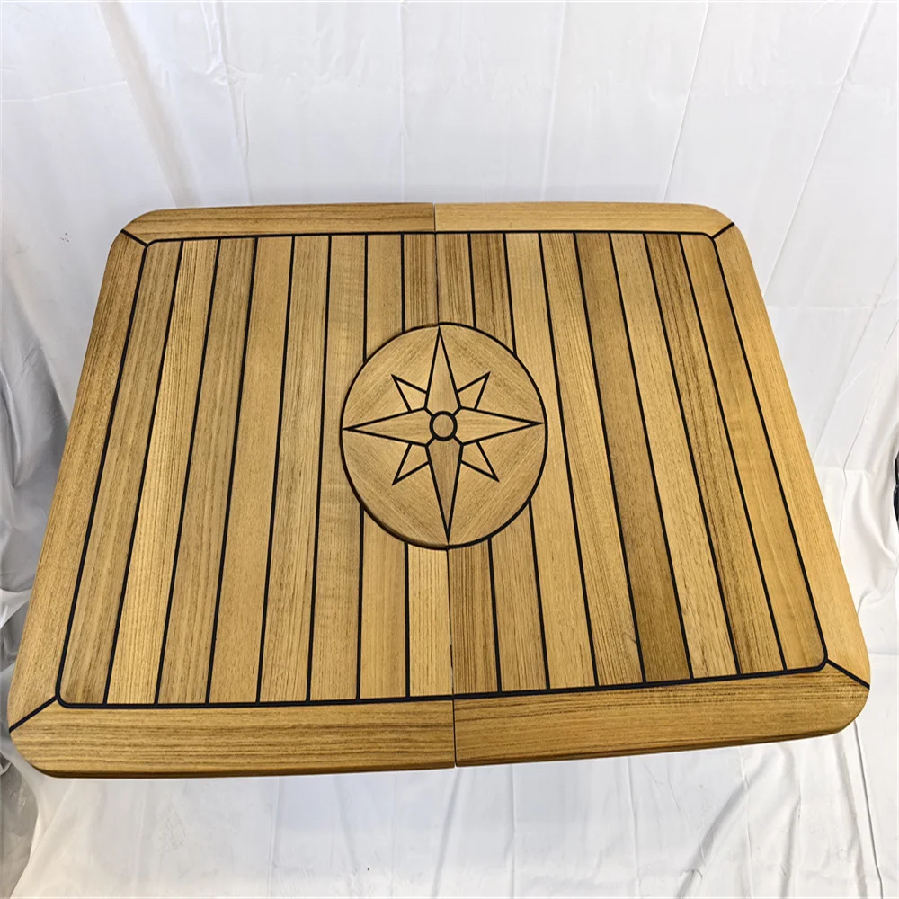 Barrel Folding Teak Table Top 480/960x650mm,18.9/37.8x25.6 Inch Star Inlay Marine Boat Caravan Yacht TC6595