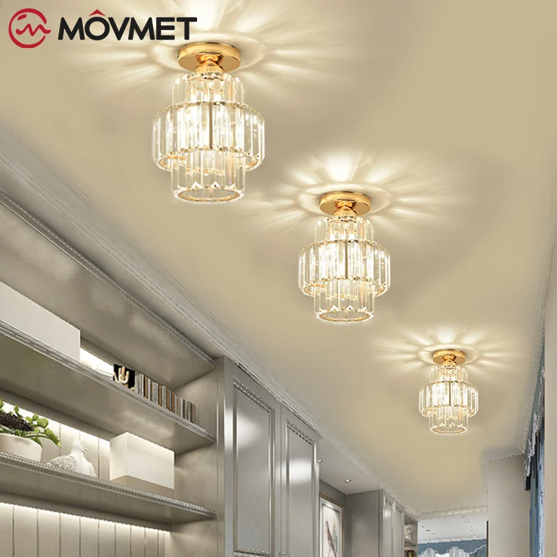 Light Luxury LED Ceiling Lamp lustre Crystal Novelty Iron Glass Bedroom Aisle Balcony Bathroom Corridor Living Room Single Head