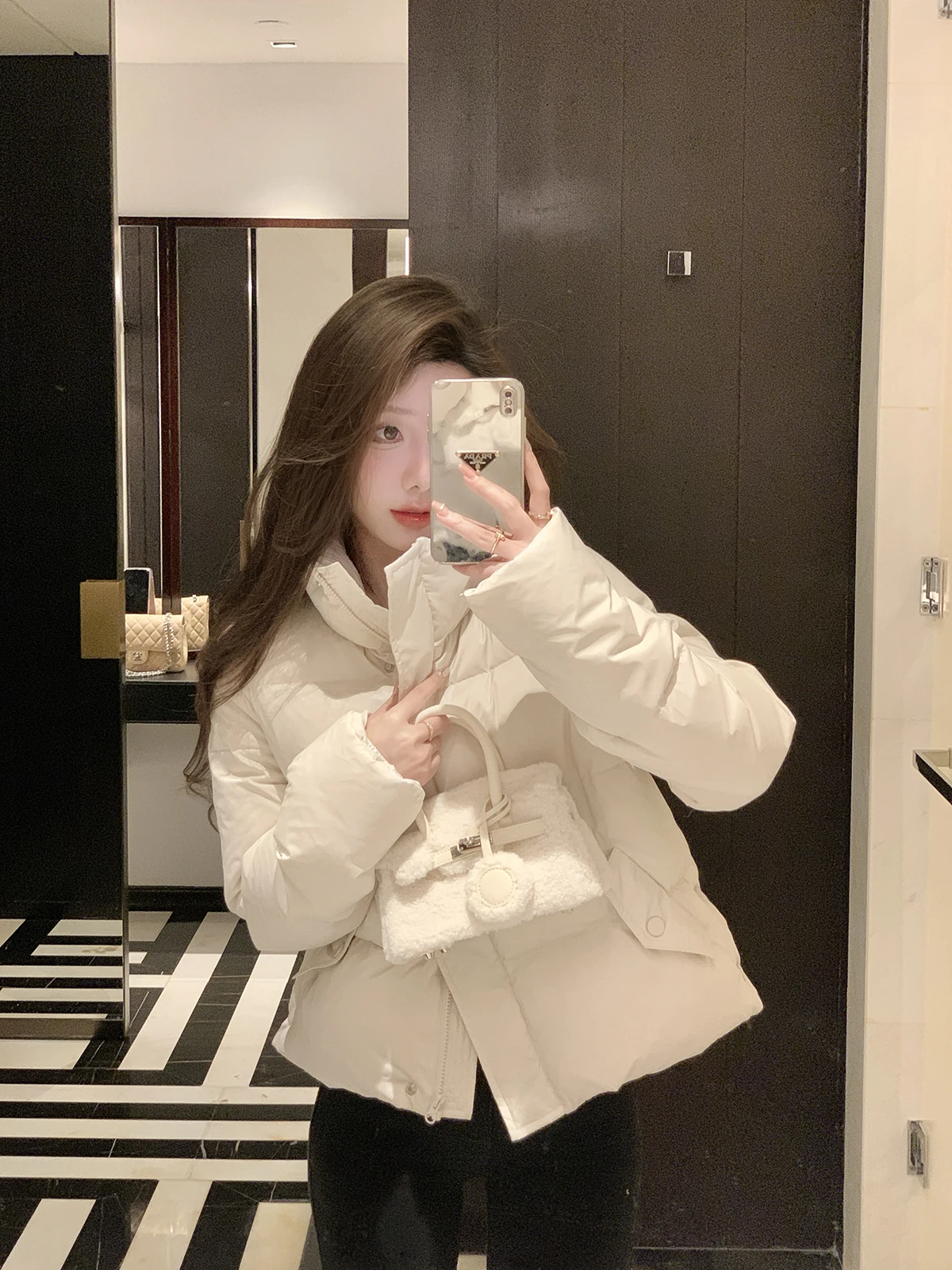 

Куртка JustQin Cry Choux Pastry New Sle White Du Down с воротником-стойкой, 90% пуха, женская верхняя одежда, на молнии, однотонная