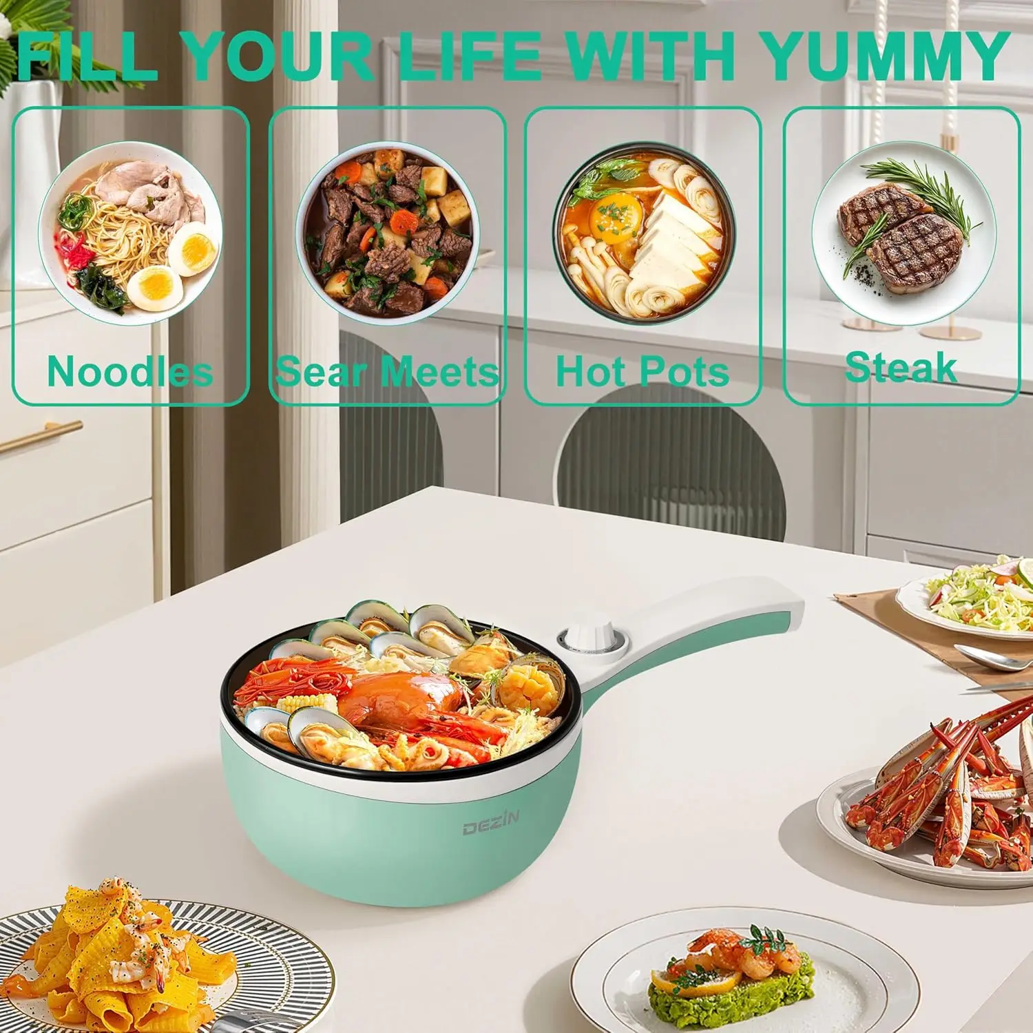Hot Pot Electric Upgraded, Non-Stick Sauté Pan, Rapid Noodles Electric Pot, 1.5L Mini Portable Hot Pot for Steak, Egg, Fried Ric view 6
