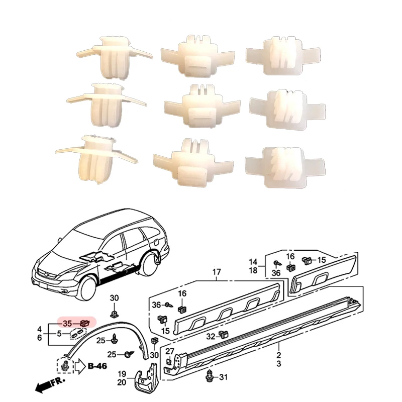 20/40X Car Front Wheel Arch Trim For Honda CRV Civic Nylon Wing Wheel Arch Trim Clips Surround Garnish Clip 91513SMGE11 Exterior